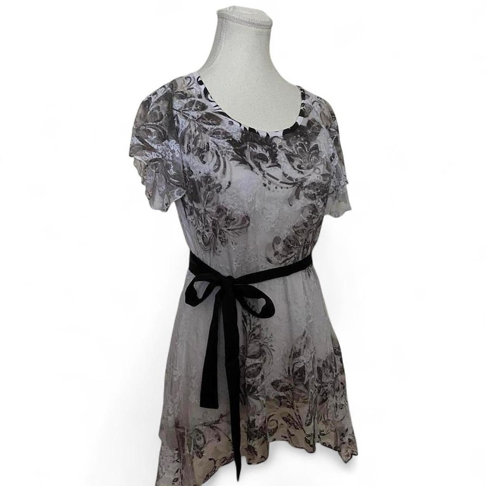 Brittany Black Sheer Floral Top with Ribbon